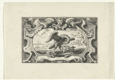 Vignette with Pelican Feeding Its Young with Its Own Blood by Cornelis Galle (II) (attributed to)