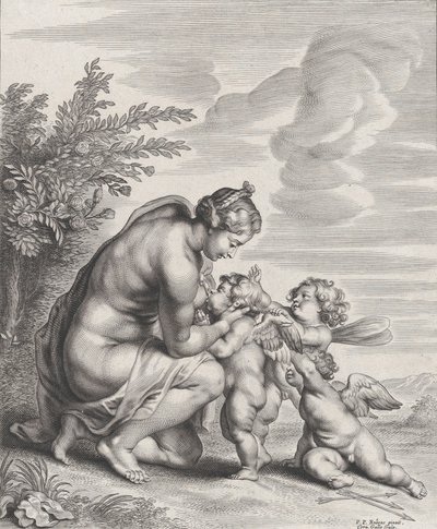Venus Nursing Three Cupids in a Landscape by Cornelis Galle II