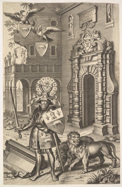 Allegorical Portrait of Count Tassis illustration from Jean Jacques Chifflet, Les marques, 1645 by Cornelis Galle I