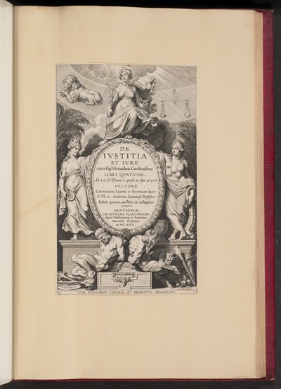 Title Page for Leonard Lessius, De Ivstitia et Ivre... by Cornelis Galle I after Sir Peter Paul Rubens