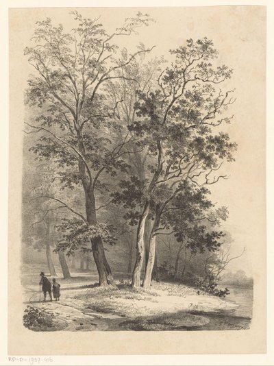 Two Figures Walking in a Forest by Cornelis Gerrit Verburgh