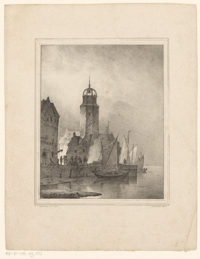 Sailboats Docking in City by Cornelis Gerrit Verburgh