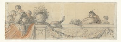 People on a Balustrade with Festoons (Designs for Wall Paintings in Honselaersdijk Castle series) by Cornelis Holsteyn