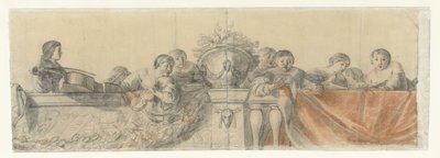 People on a Balustrade with Festoons (Designs for Wall Paintings in Honselaersdijk Castle) by Cornelis Holsteyn