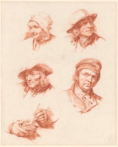 A study sheet with heads by Cornelis Kruseman