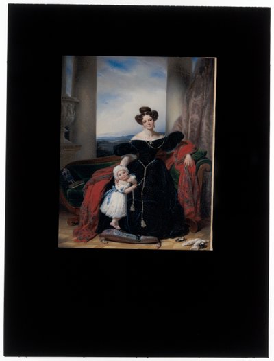 Portrait of a Lady Seated on a Biedermeier Sofa Accompanied by Her Daughter by Cornelis Kruseman