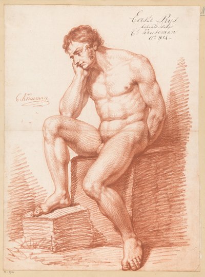 Seated Male Nude, Front View (1st Prize 1814) by Cornelis Kruseman