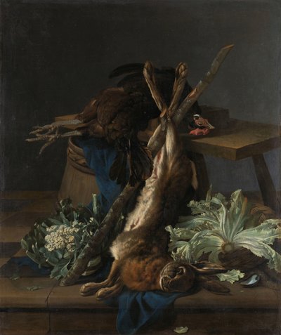Still Life with Hare and a Black Rooster by Cornelis Lelienbergh