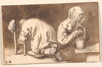 A Kneeling Man and a Woman with a Basket by Cornelis Pietersz Bega