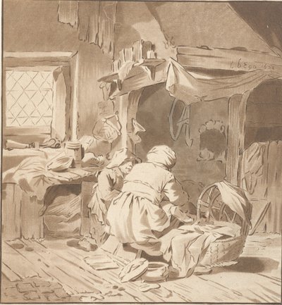 Peasant Interior with Two Women by Cornelis Ploos van Amstel (signed by artist)
