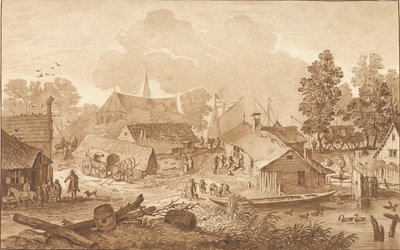 Village Scene with Pond by Cornelis Ploos van Amstel (signed by artist)