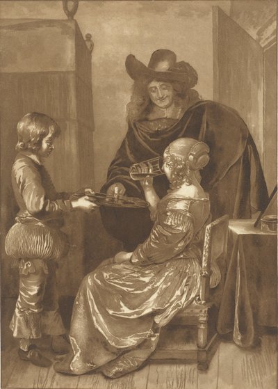 Lord and Lady with Page by Cornelis Ploos van Amstel (signed by artist)