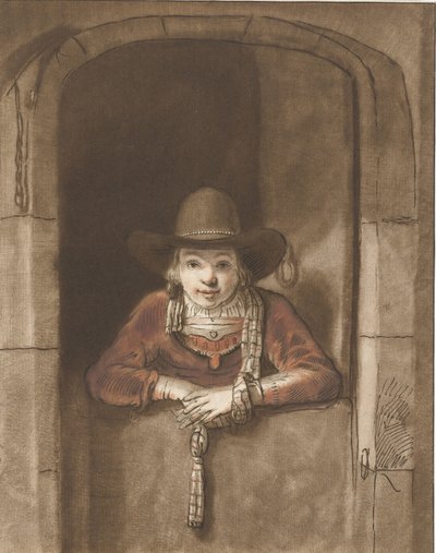 Boy Leaning Over a Half-Door by Cornelis Ploos van Amstel (signed by artist)