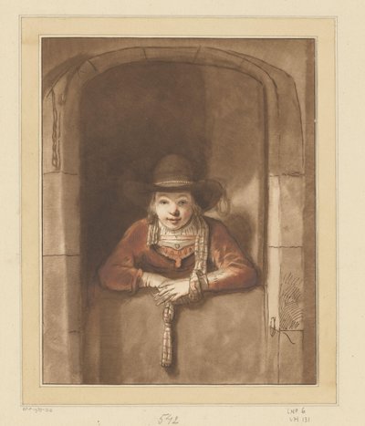 Boy Leaning Over a Half-Door by Cornelis Ploos van Amstel (signed by artist)