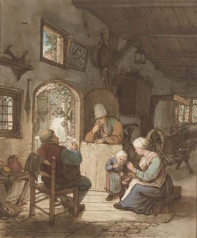 Newspaper Reader in Interior by Cornelis Ploos van Amstel (signed by artist)