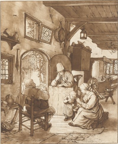 Newspaper Reader in Interior by Cornelis Ploos van Amstel (signed by artist)