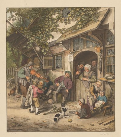 Violinist in Front of an Inn by Cornelis Ploos van Amstel (signed by artist)