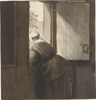 Woman Leaning Over a Half-Door by Cornelis Ploos van Amstel (signed by artist)