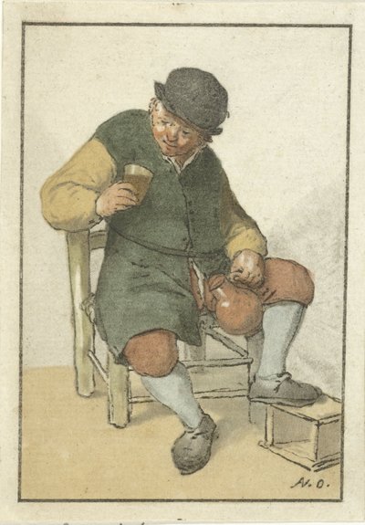 Seated Farmer with Jug by Cornelis Ploos van Amstel (signed by artist)