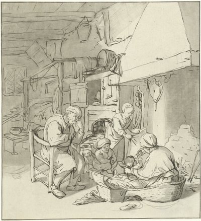 Peasant Family by the Fireplace by Cornelis Ploos van Amstel