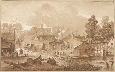 Village Scene with Pond by Cornelis Ploos van Amstel