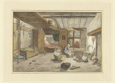 Interior with Woman by Cradle by Cornelis Ploos van Amstel
