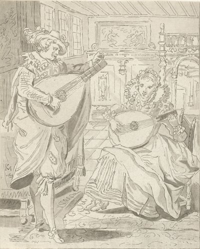 Man and Woman Playing Lute by Cornelis Ploos van Amstel
