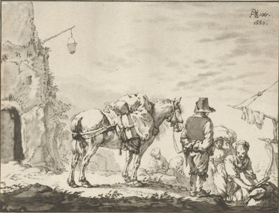 Man with Horse by Washerwoman by Cornelis Ploos van Amstel