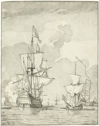 Warship Firing a Shot by Cornelis Ploos van Amstel