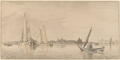 River with Town by Cornelis Ploos van Amstel