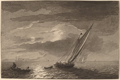 Seascape with Full Moon by Cornelis Ploos van Amstel
