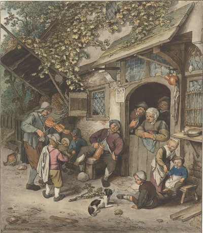 Violinist in front of an inn by Cornelis Ploos van Amstel
