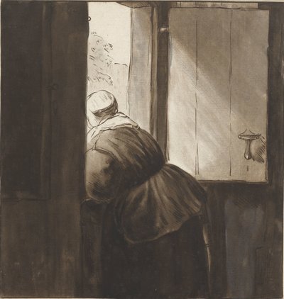 Woman Leaning Over a Half-Door by Cornelis Ploos van Amstel
