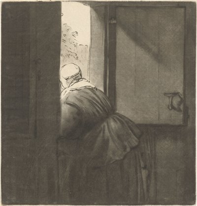 Woman Leaning Over a Half-Door by Cornelis Ploos van Amstel