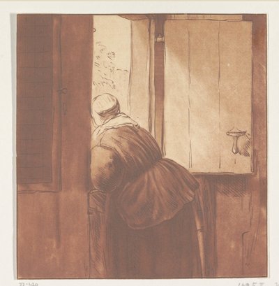 Woman Leaning Over a Half-Door by Cornelis Ploos van Amstel