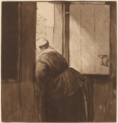 Woman Leaning over a Lower Door by Cornelis Ploos van Amstel