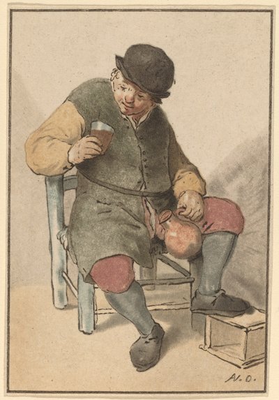Seated Peasant with Jug by Cornelis Ploos van Amstel after Adriaen