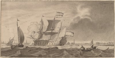 War Vessel in the Y by Cornelis Ploos van Amstel and Bernhard Schreuder, after Ludolf Backhuysen