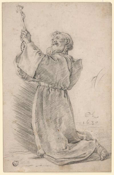Kneeling Monk Holding a Crucifix by Cornelis Saftleven