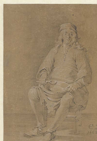 Seated Man with a Bowl on His Lap by Cornelis Saftleven