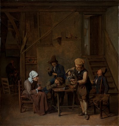 Peasants in an interior by Cornelis Schaeck