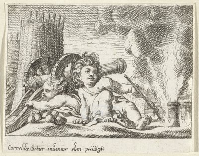 Two Children with Cannons by Cornelis Schut (I)
