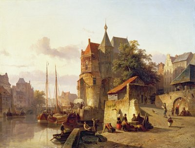 Fortified Buildings on the Banks of a Canal by Cornelis Springer