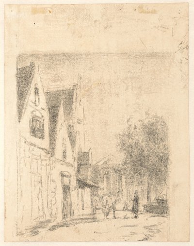 View of a Street with a Horse and a Man by Cornelis Springer