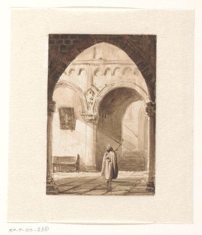 Interior of a Church with a Monk by Cornelis Springer