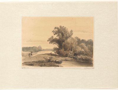 Landscape near Brederode with Walkers on a Path by Cornelis Springer
