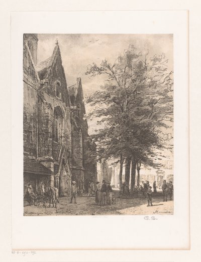 People in Front of Market Church in Hamelin by Cornelis Springer
