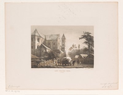 Cattle with Cart in Front of Eleventh-Century Church by Cornelis Springer
