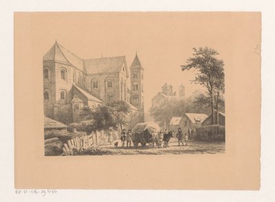 Cattle with Wagon in Front of Eleventh-Century Church by Cornelis Springer