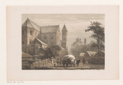 Cattle with Cart in Front of Eleventh-Century Church by Cornelis Springer